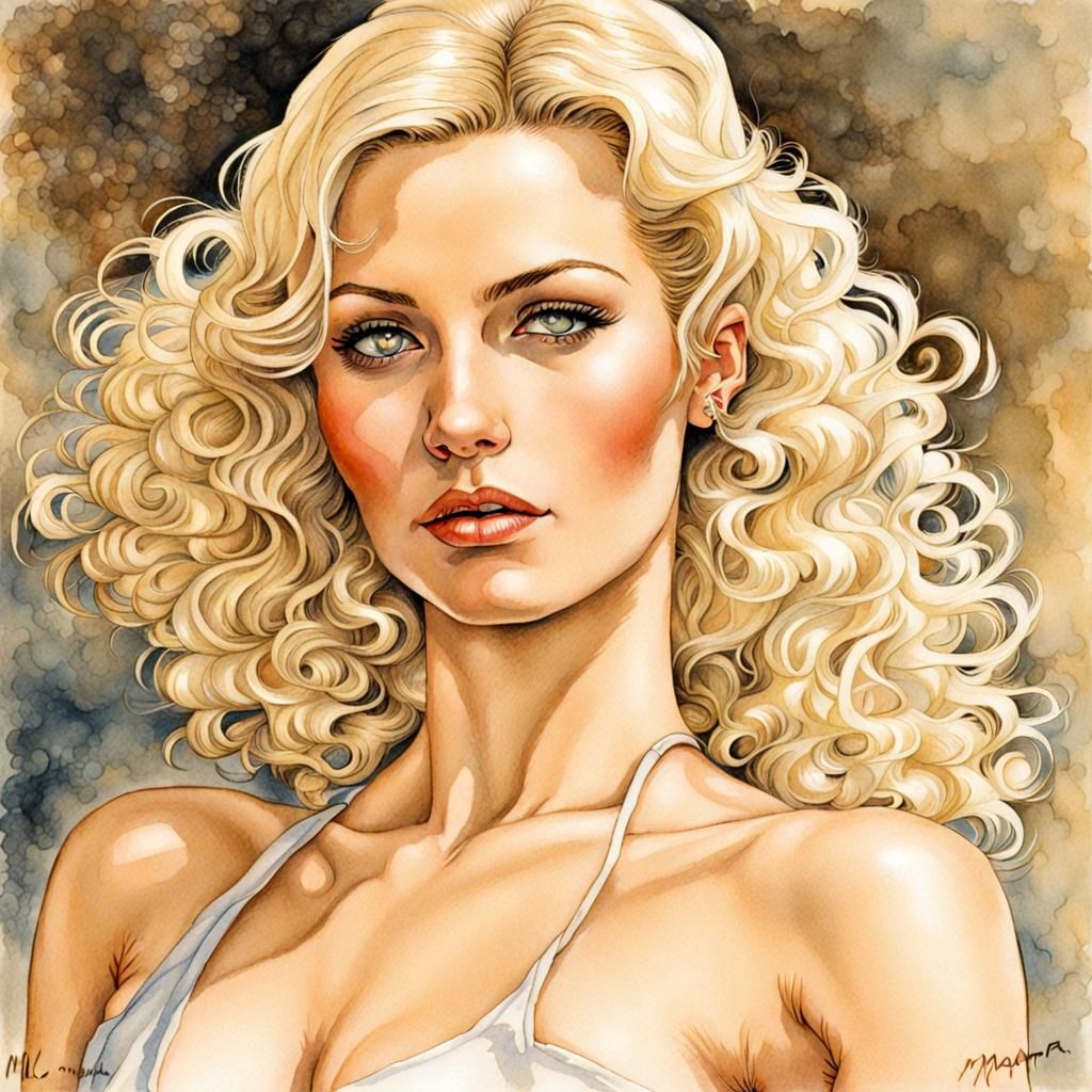 Confident Blonde Woman in Manara Style