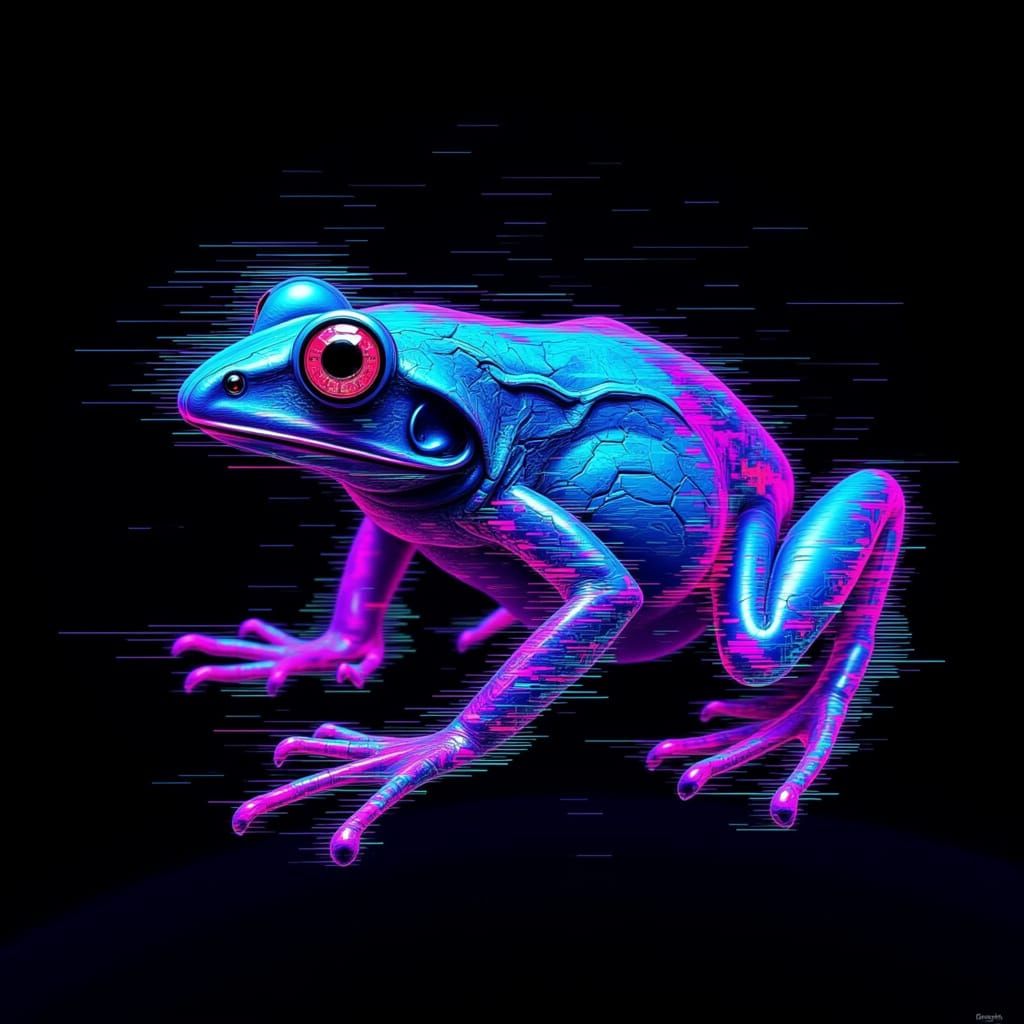 Fluorescent Glitch Frog Leaping Across Screen