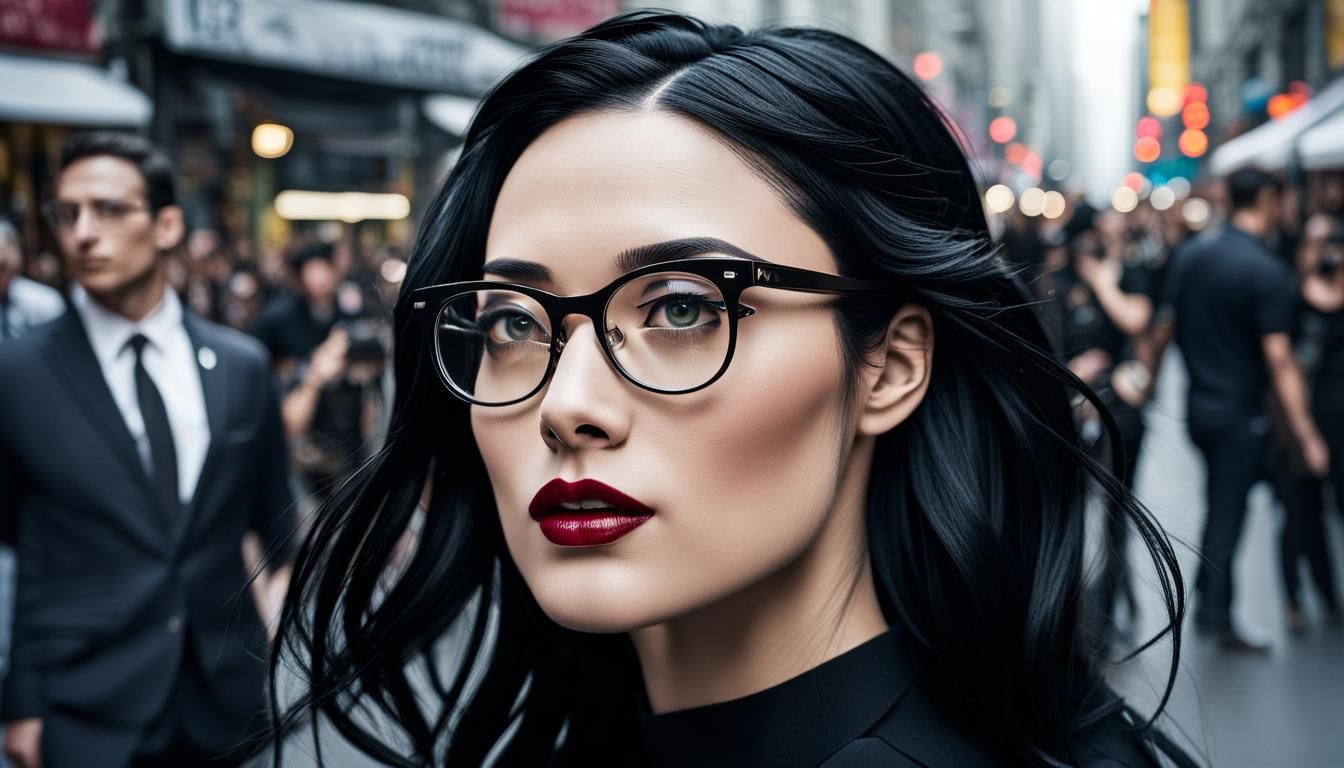 Elegant Woman with Glasses in Crowded Street