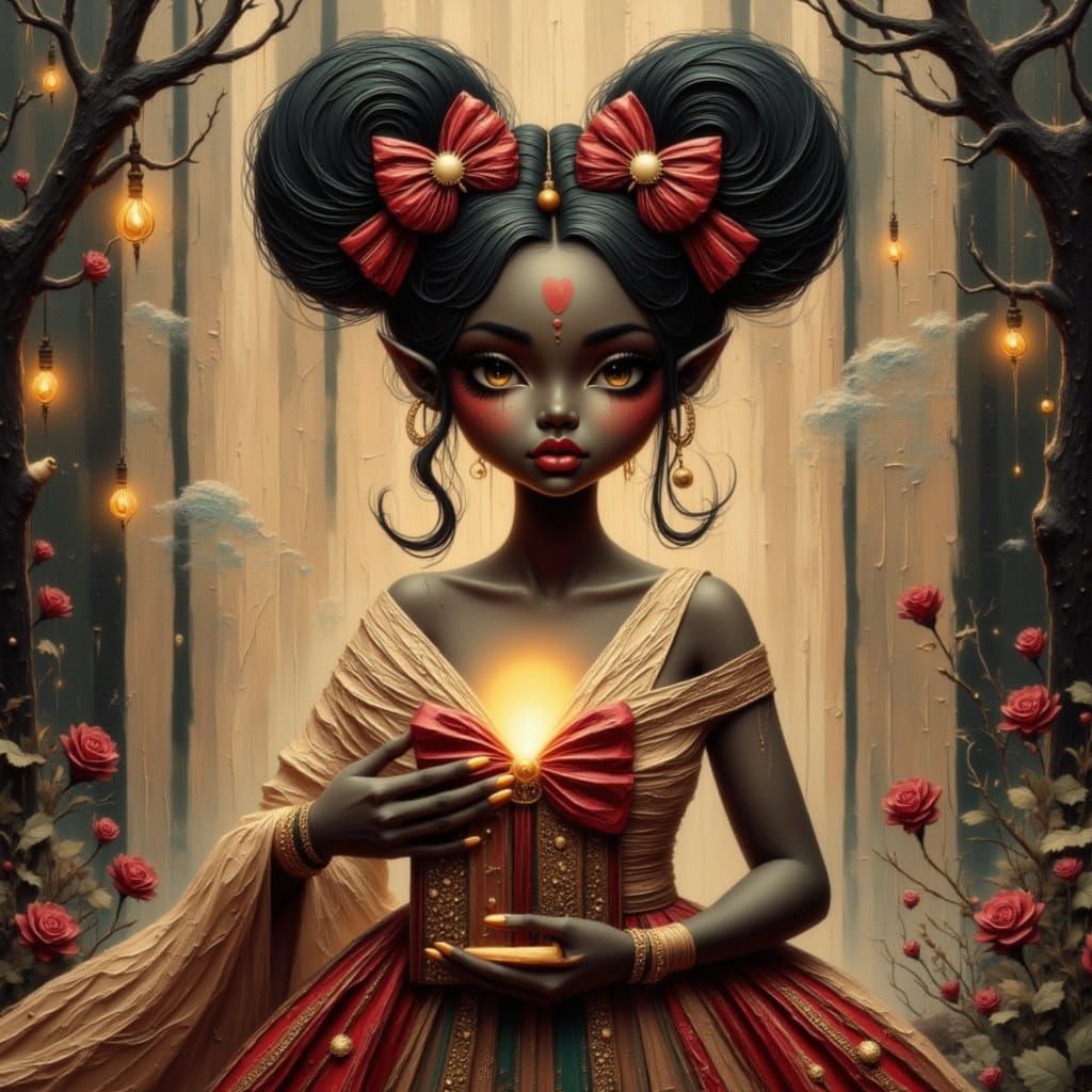 Elf Goddess Presents Glowing Gift in Ethereal Light