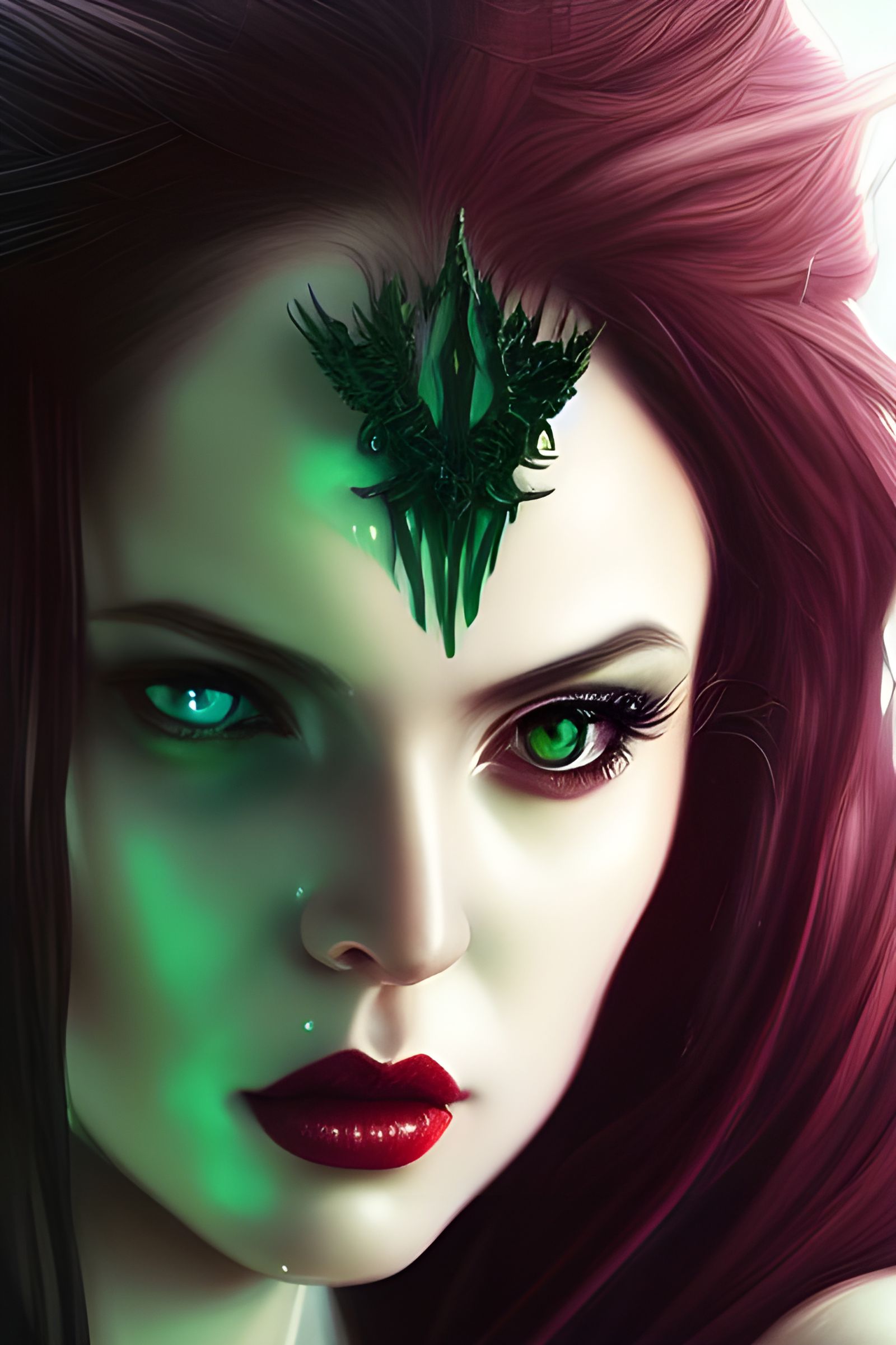 Sinister Goddess with Red Hair, Digital Illustration
