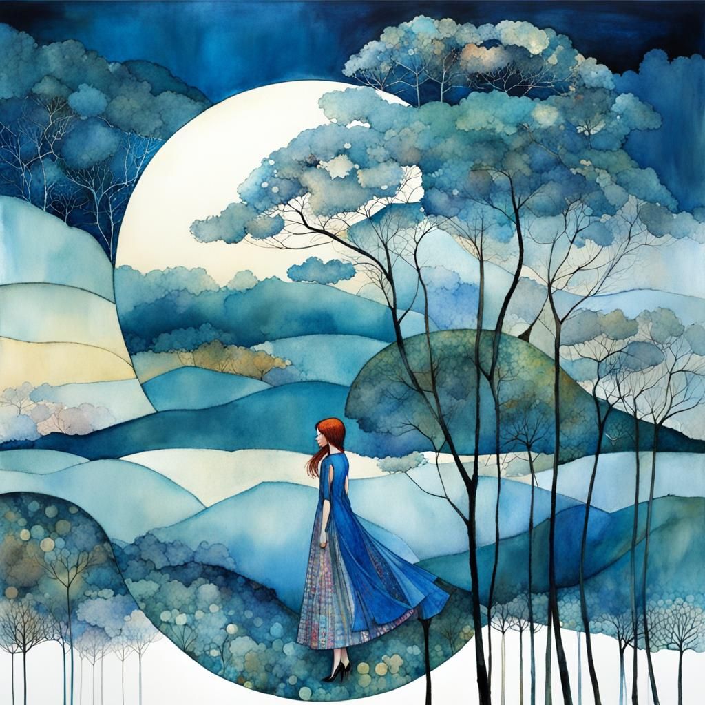 Girl on Windy Hill: Art Brut Digital Illustration