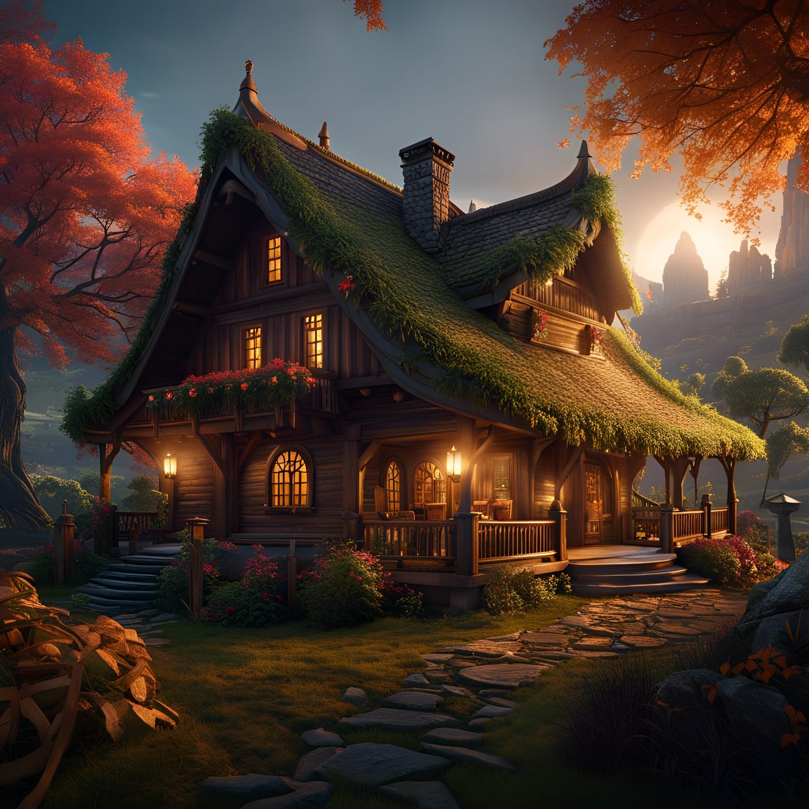 Cozy Cottage in Woods: Detailed Matte Painting