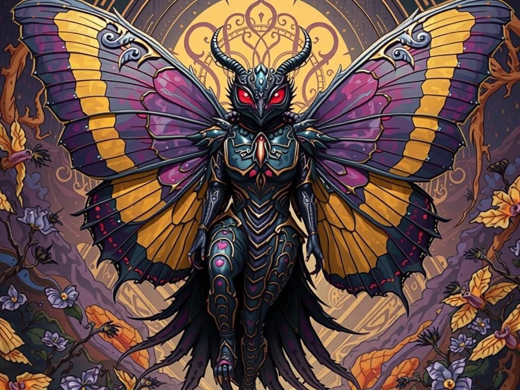 Majestic Art Nouveau Mothra in Dark Fantasy Realm