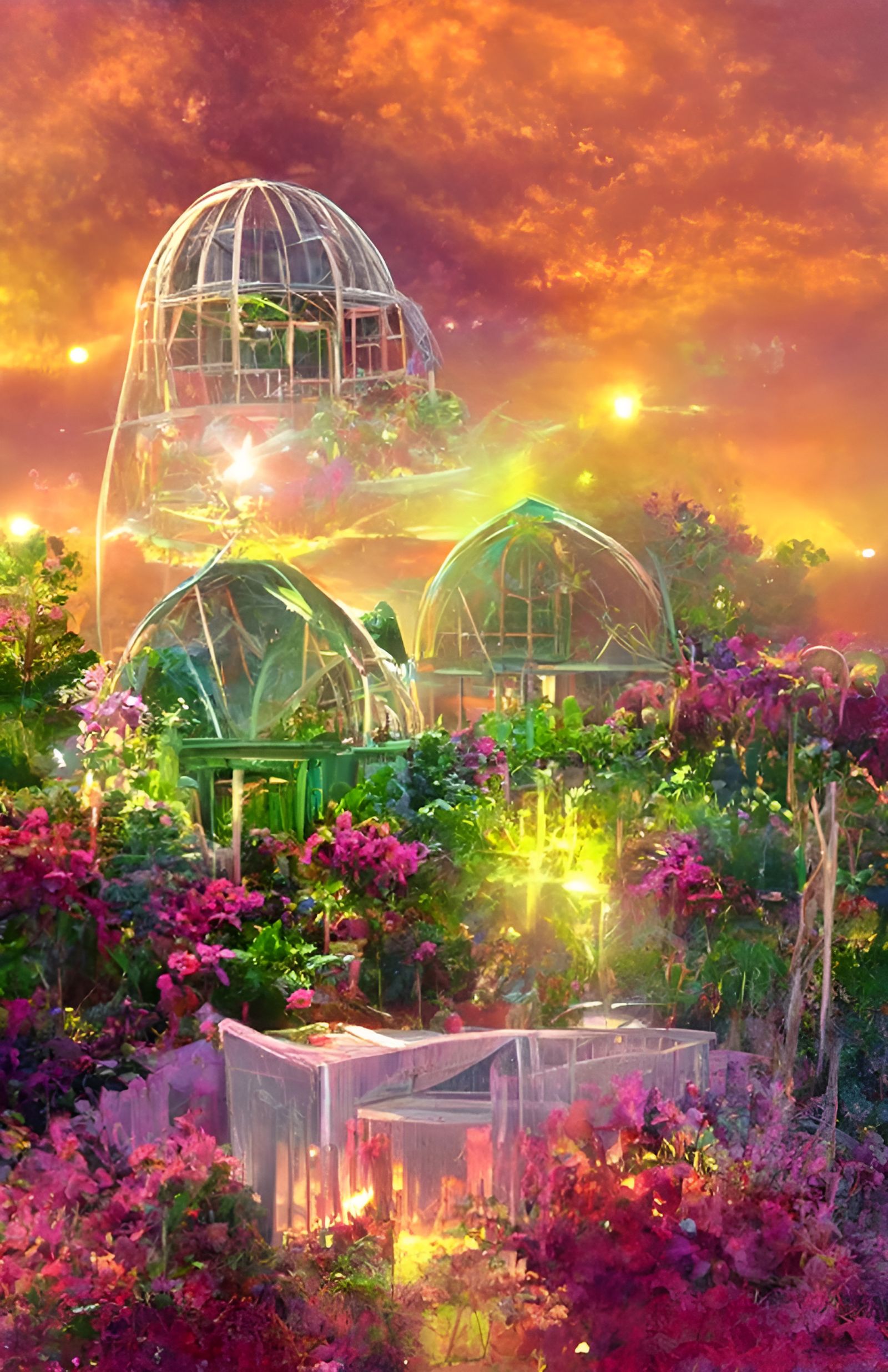 Golden Greenhouse in Space at Golden Hour