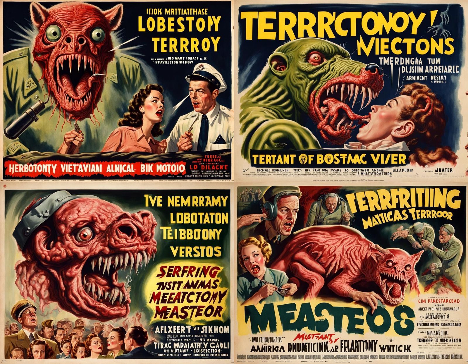 Terrifying Mutant Animal Movie Poster in 1940s Style