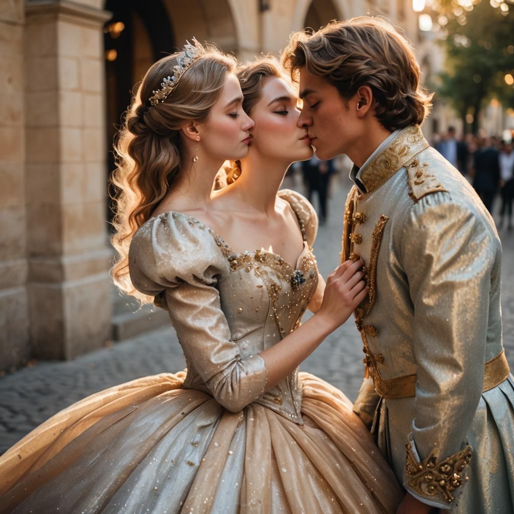 Boy in Cinderella Dress Kissed by Princess