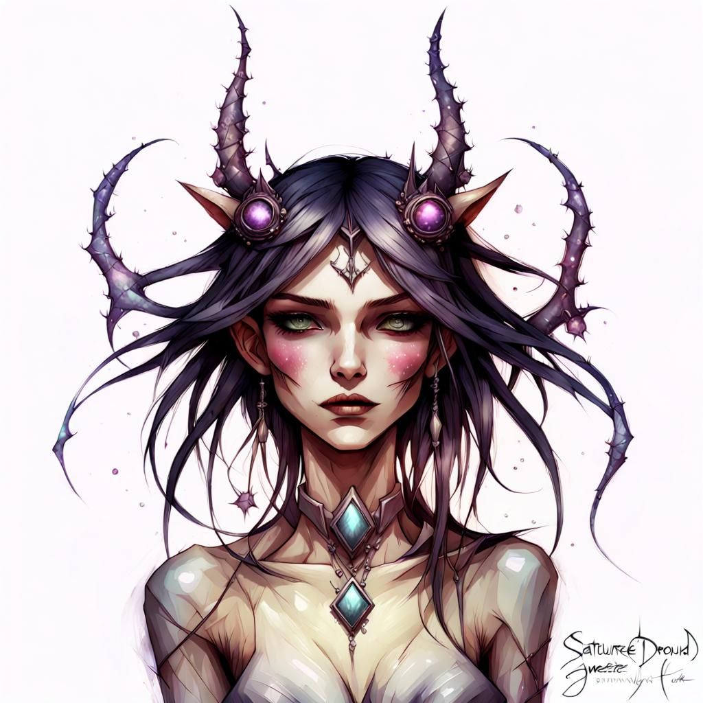 Succubus Demon Girl in Dark Nature, Digital Art