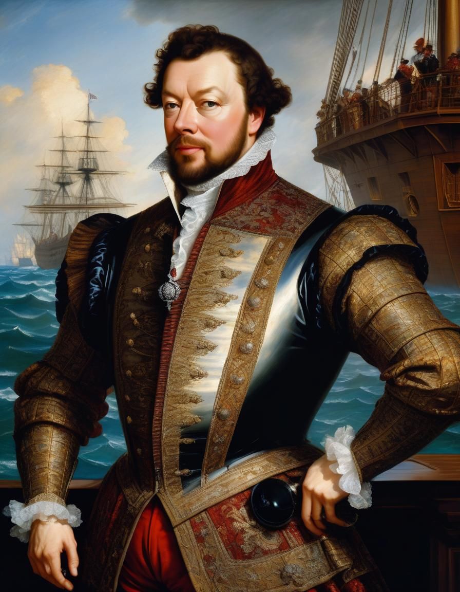 Sir Francis Drake Portrait in Elizabethan Miniature Style