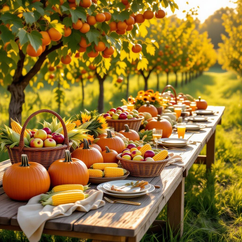 Harvest Feast in Sun-Dappled Orchard