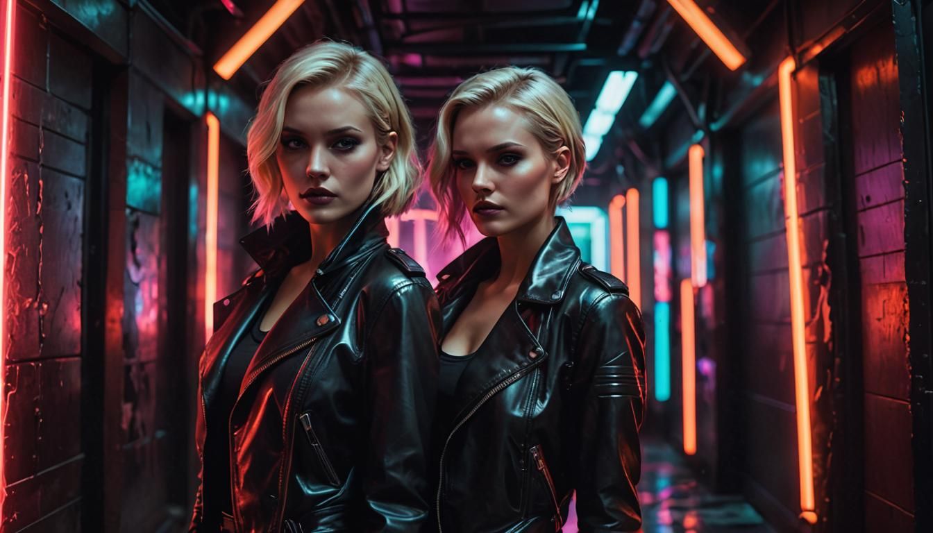 Futuristic Woman with Red Ribbon in Cyberpunk Style