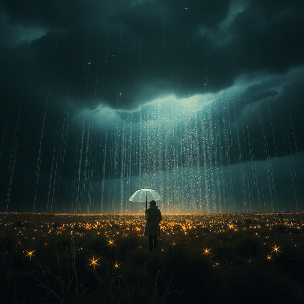 Glowing Star Rain Illuminates Solitary Figure