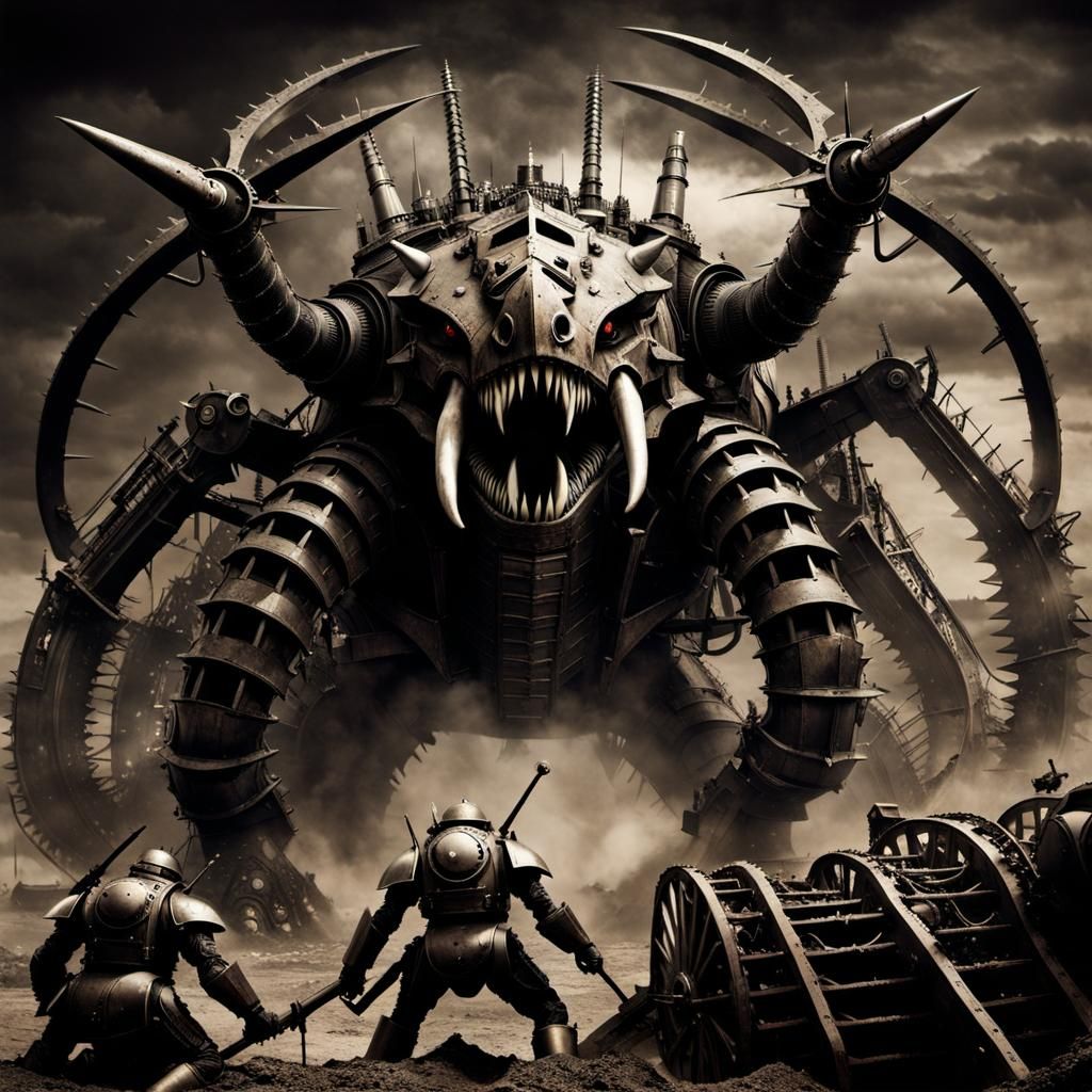 Armored War Monster in Sepia Photograph