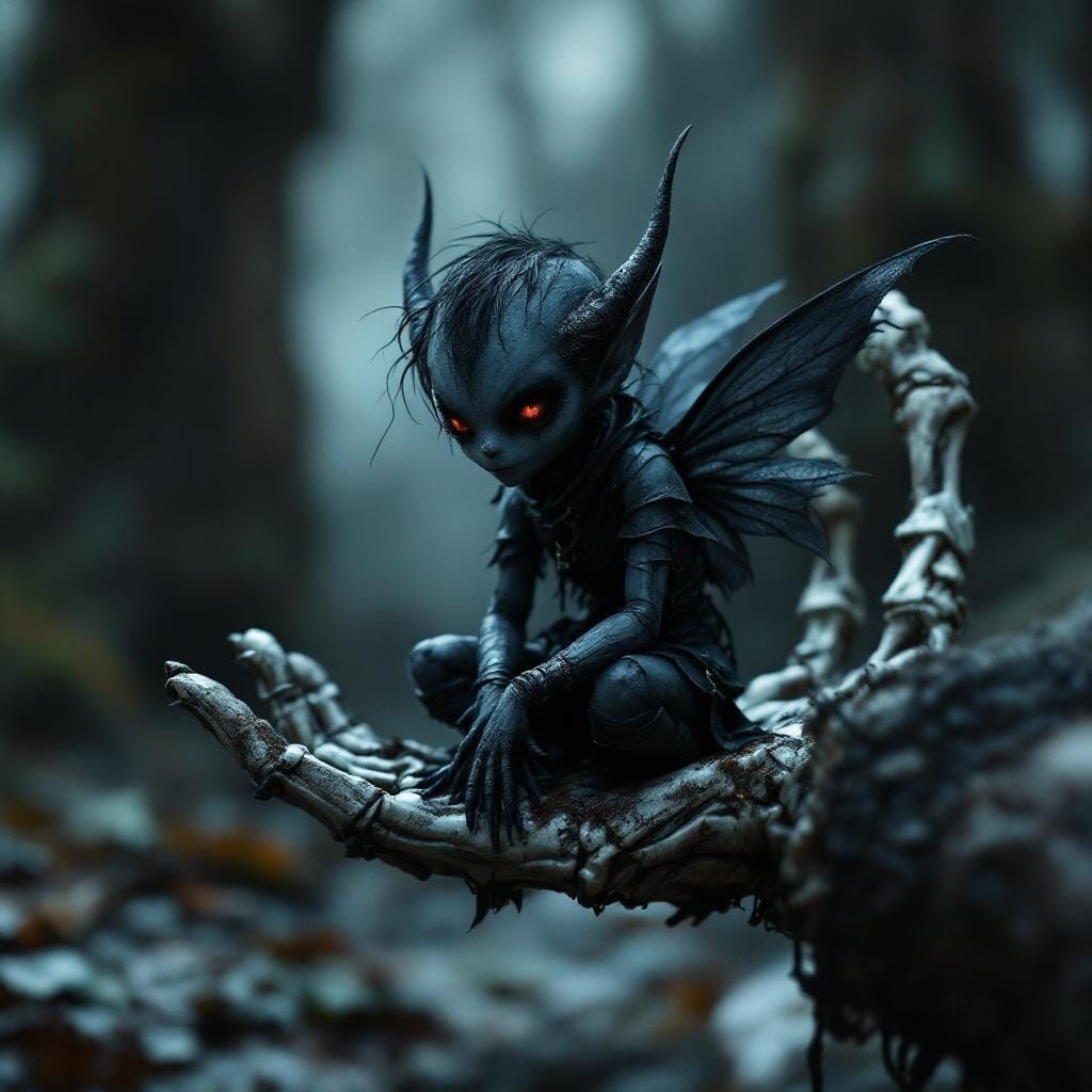 Eerie Fairy in Skeleton Hand: Detailed Matte Painting