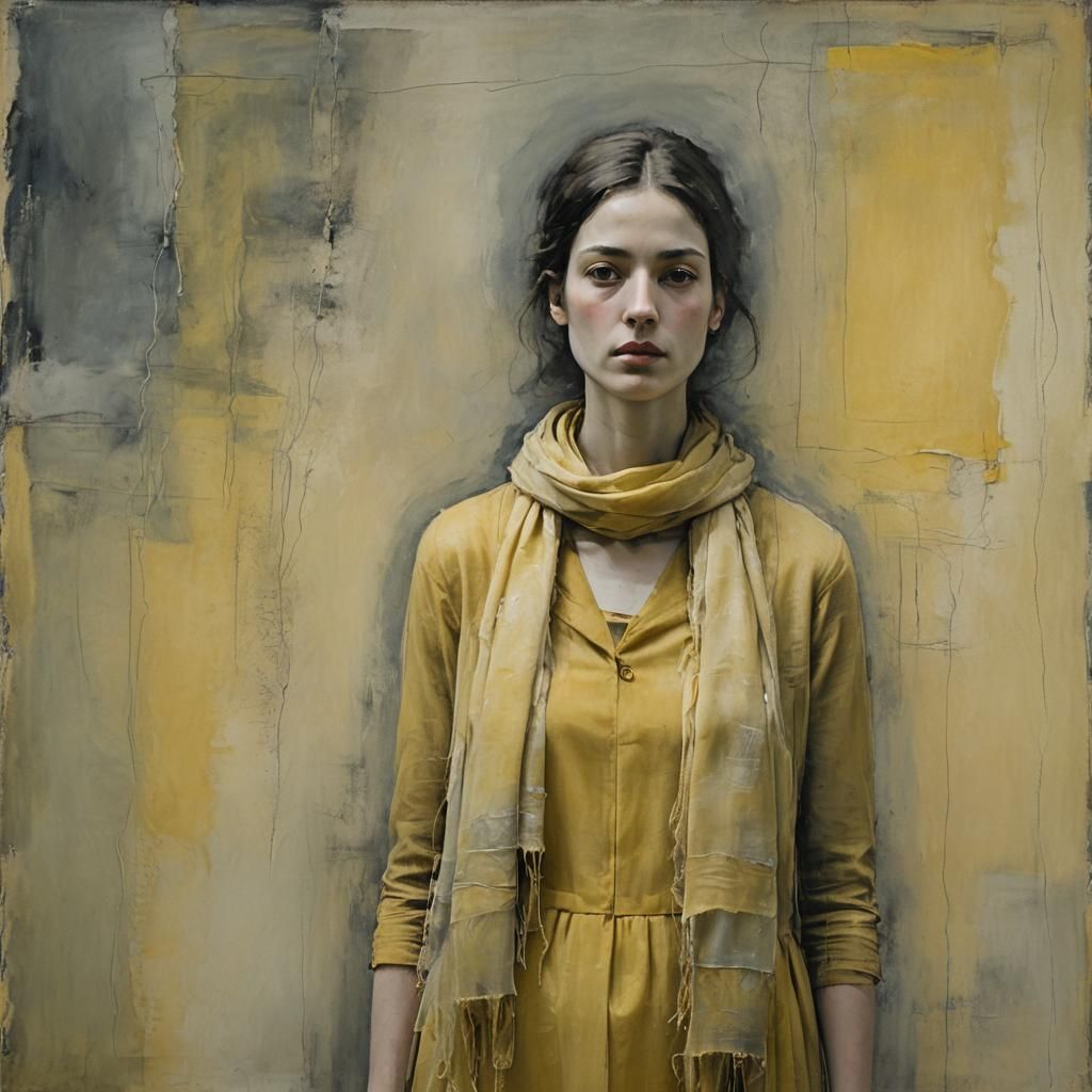 Melancholic Girl Merges with Rothko Painting Dreamscape