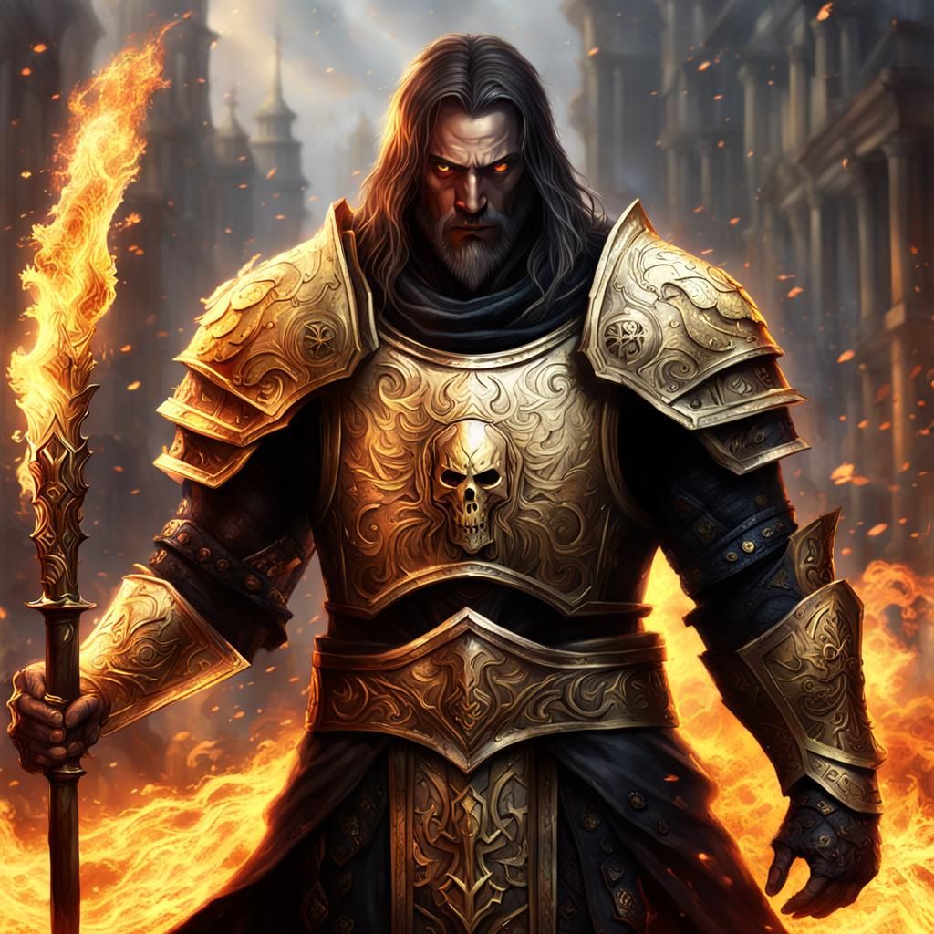 Golden Knight Kael with Fiery Sword