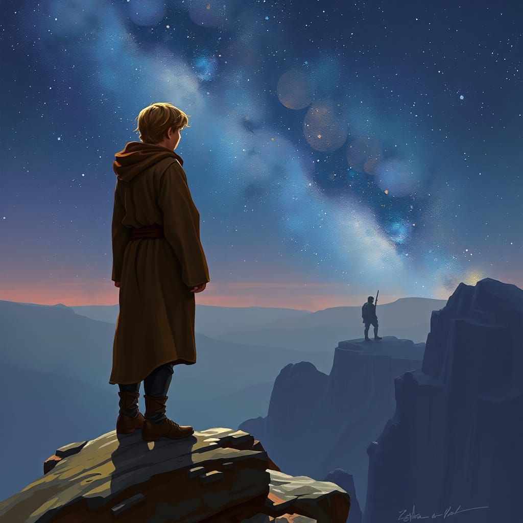 Jedi Master Overlooking Starry Sky