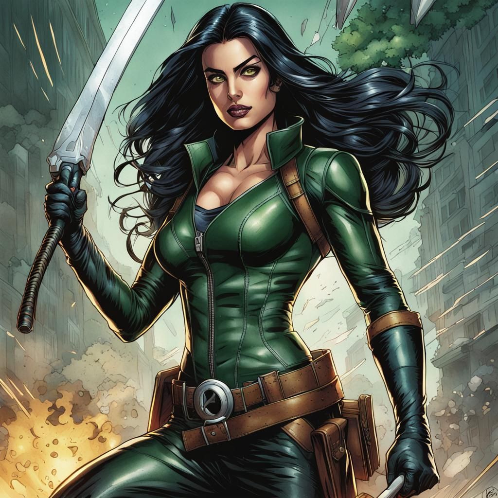 Comic Book Art of Heroic Woman in Full Body