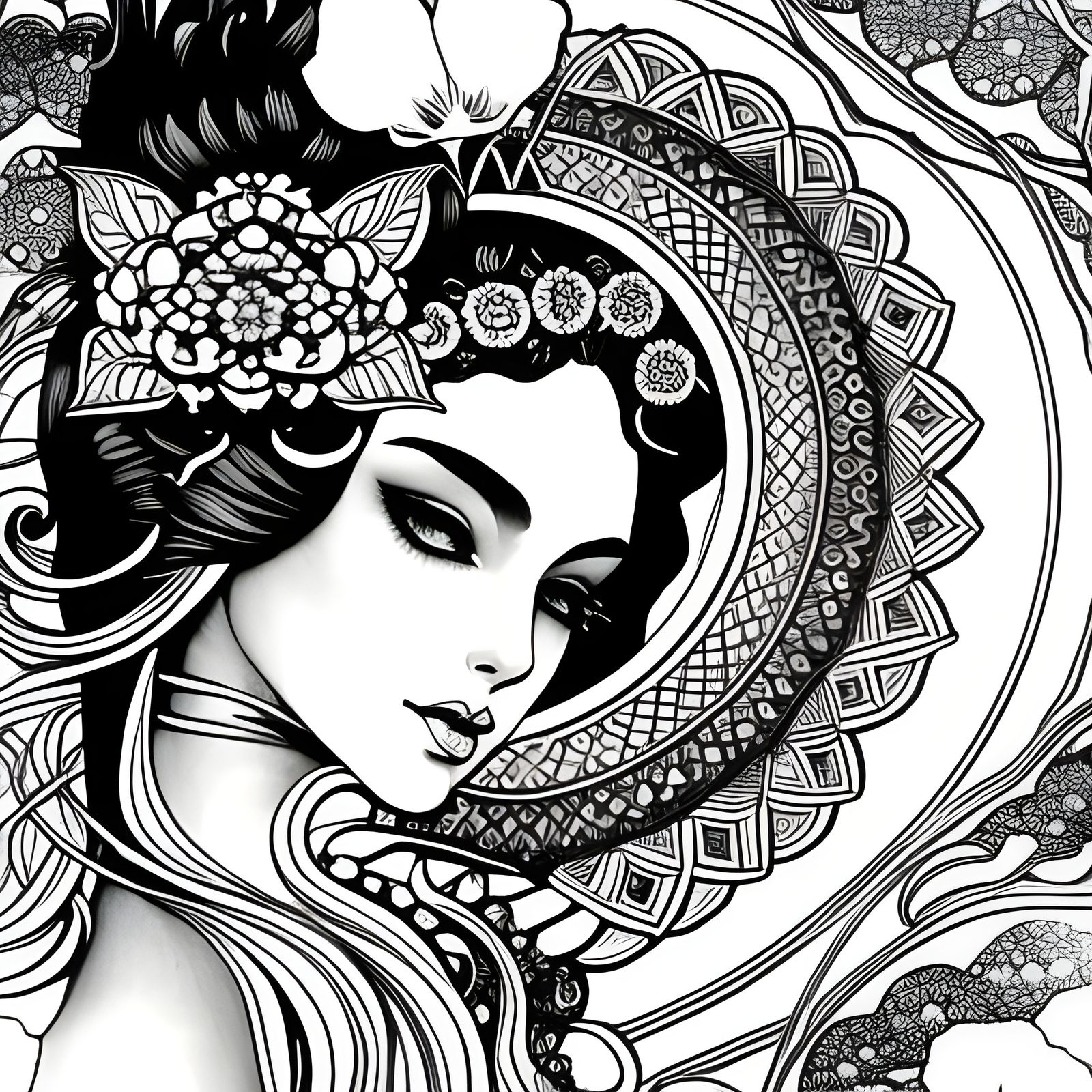 Fairytale Coloring Page in Art Nouveau Style