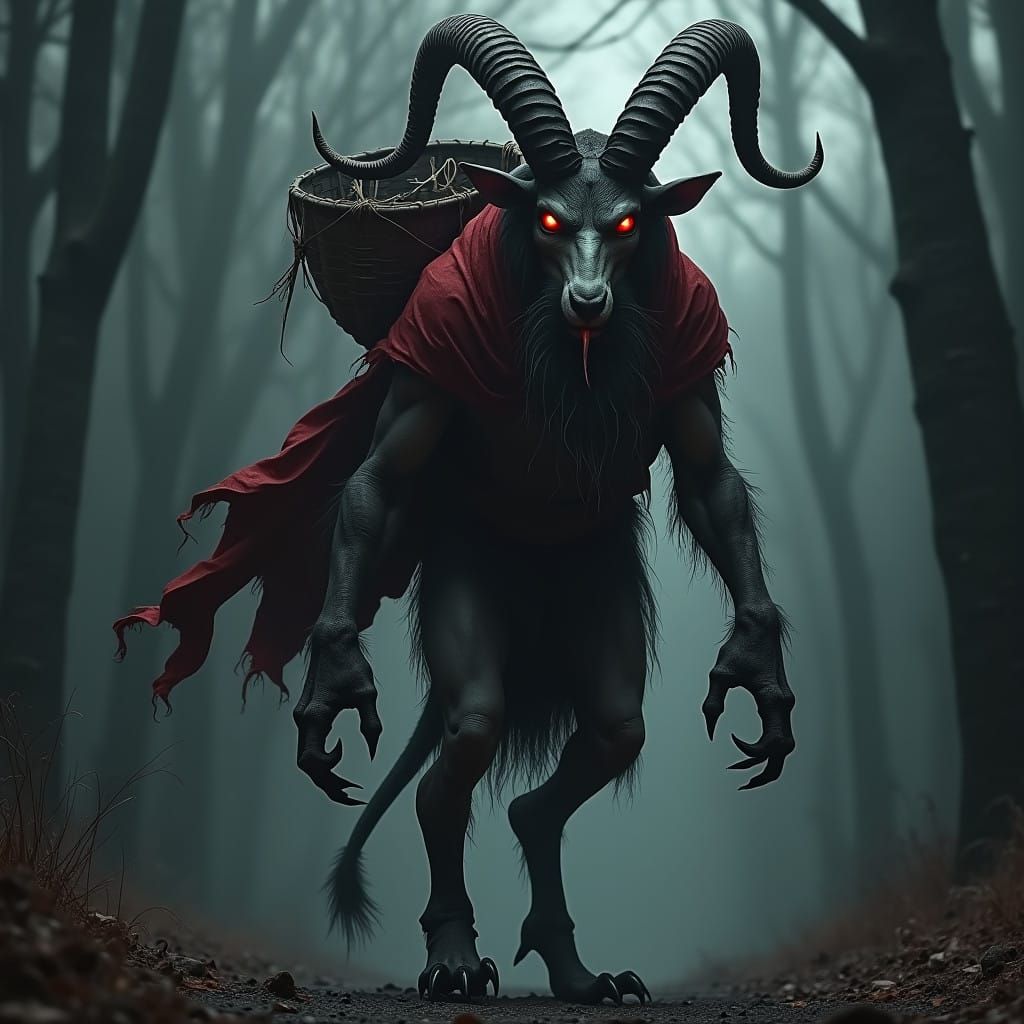 Grotesque Goat-Demon Hybrid Stands at Foreboding Crossroads