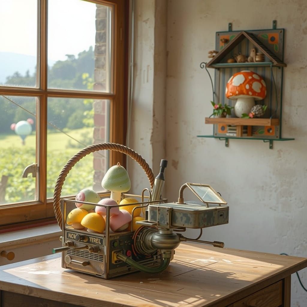 Surreal Gum Bungalow with Mushroom Decor in Hyperreal Style