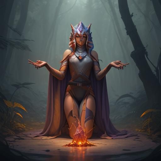 Ahsoka and Sith Holocron in Dark Forest