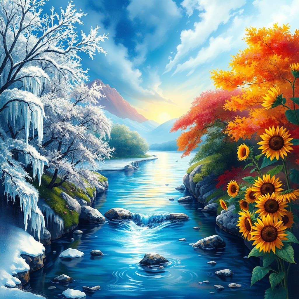 Breathtaking Landscape Where Four Seasons Coexist in Perfect...