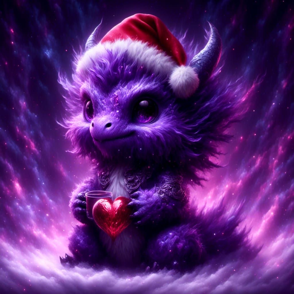 Cute Purple Dragon with Christmas Heart