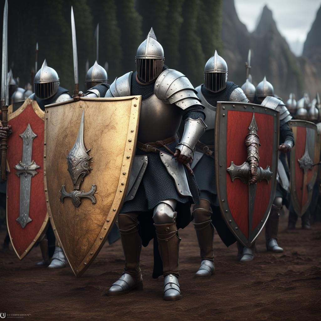 Medieval Knights Defend with Detailed Shields
