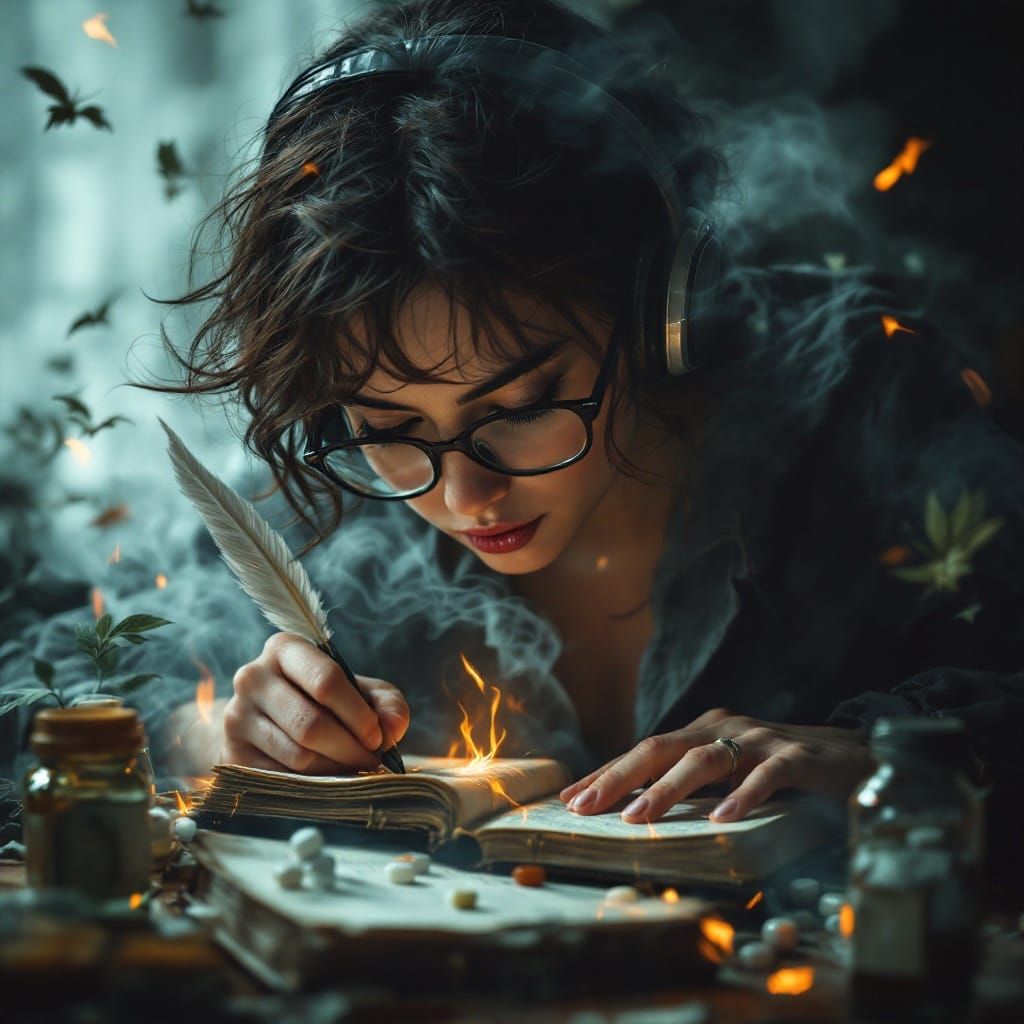 Elegant Woman Lost in Her Creative World