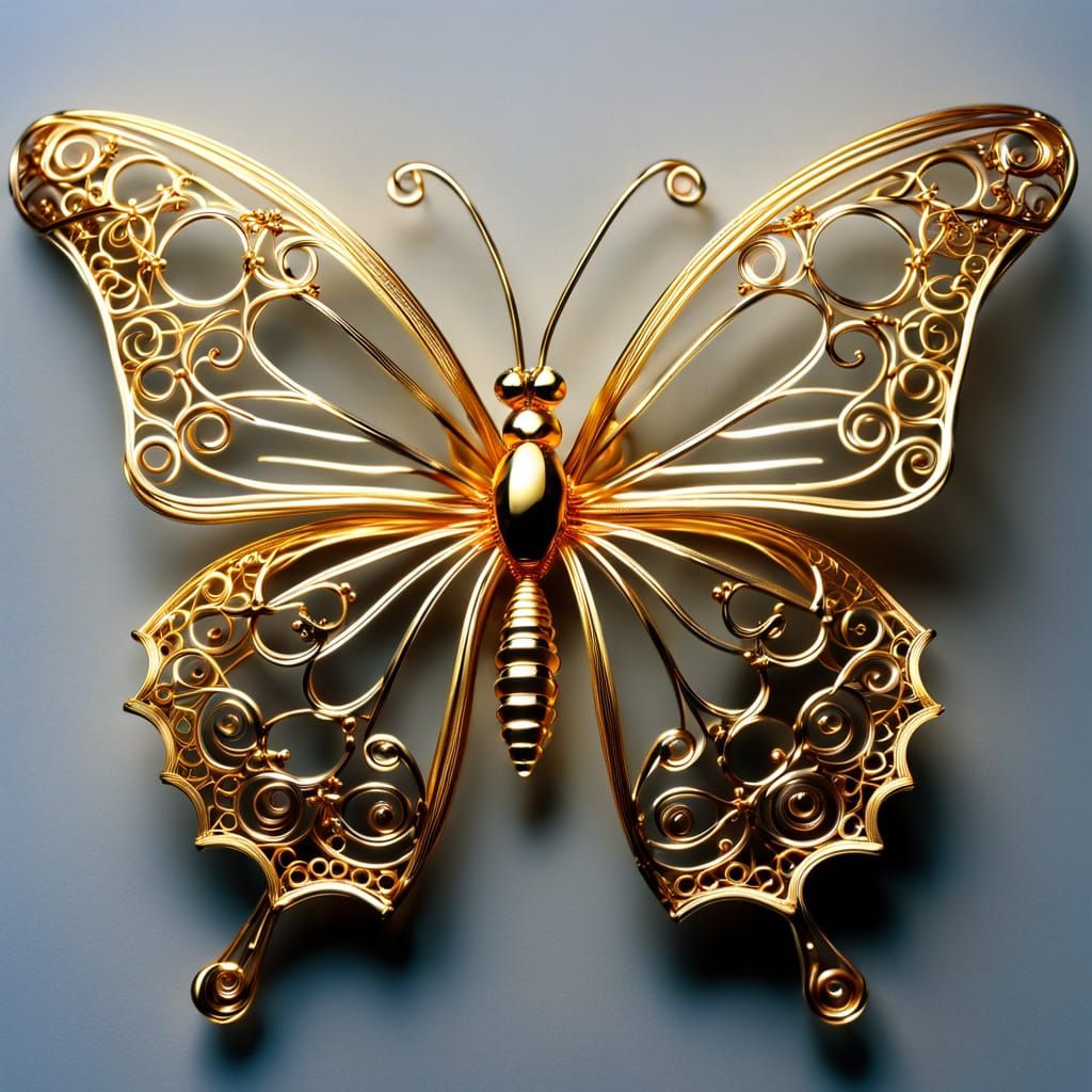 Gothic Gold Wire Butterfly Sculpture, Victorian Illustration