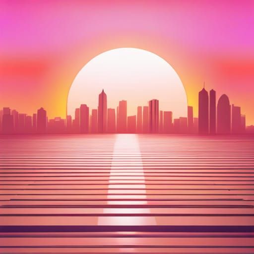 Synthwave Sunset Over Ocean City Skyline
