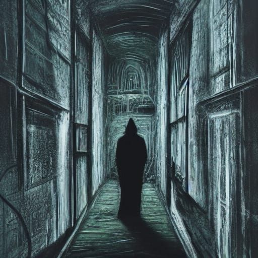 Ominous Figure in Dark Surreal Alleyway