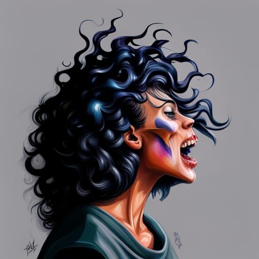 Colorful Graffiti Art Portrait of Wailing Woman