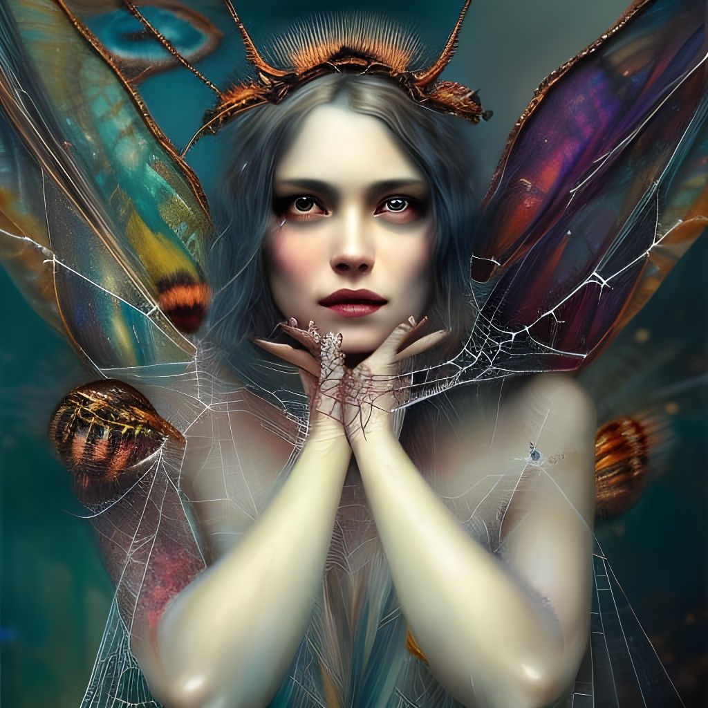 Elegant Spider Queen with Web Wings and Jewelry