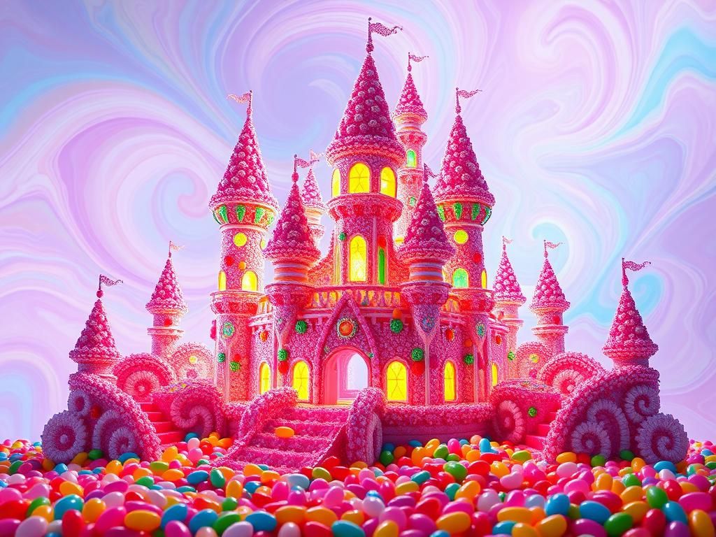Candy Castle in a Surreal Digital Landscape