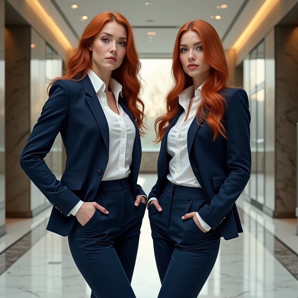 Confident Redhead Women in Photorealistic Office Portrait
