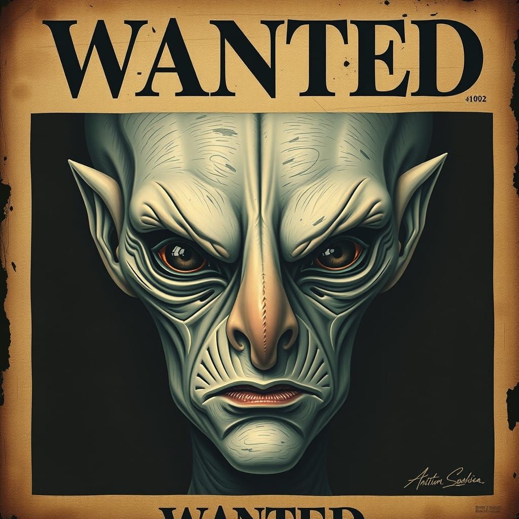 Alien Vampire Wanted Poster in Classical Style