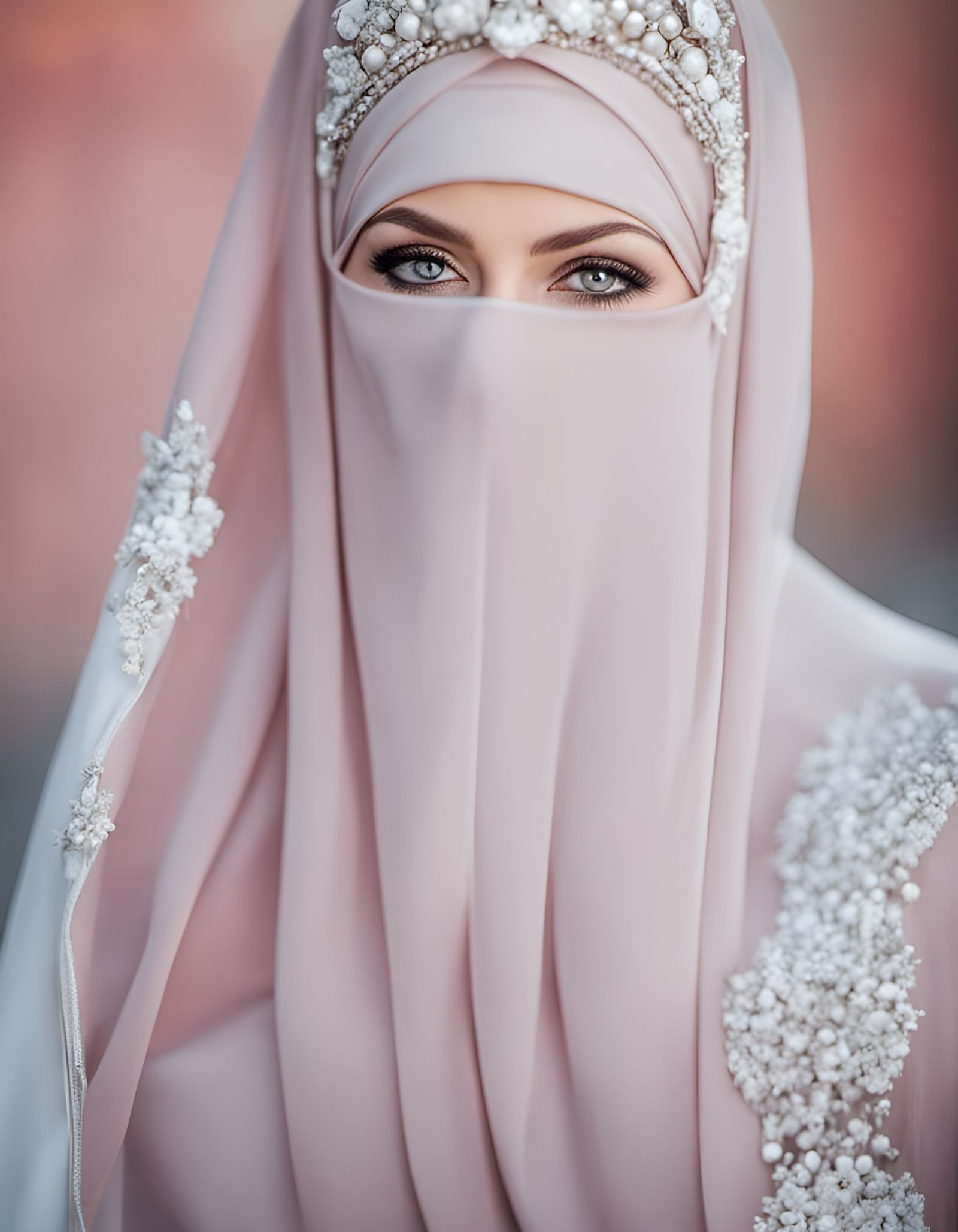 German Bride in Pink Niqab, Hyperrealistic Portrait
