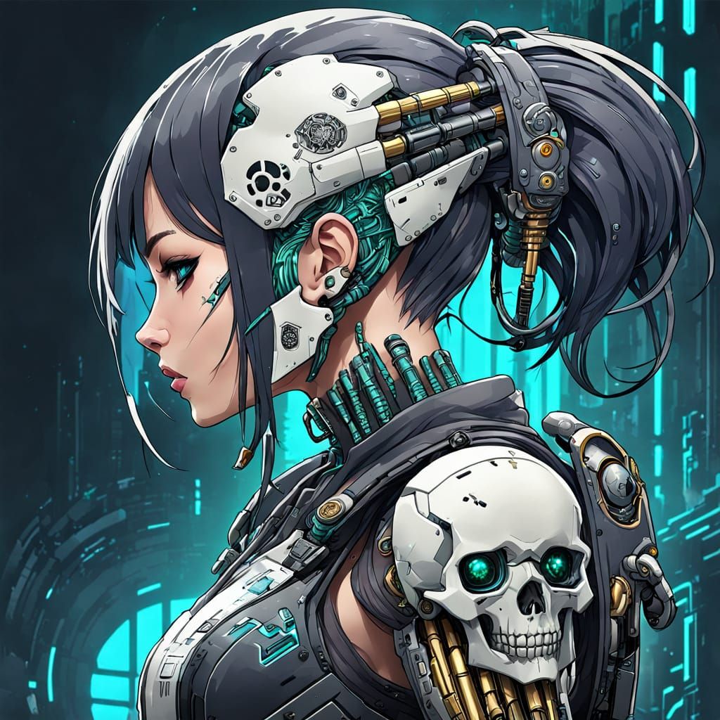 Cyberpunk Body in Art Nouveau Style with Vibrant Details