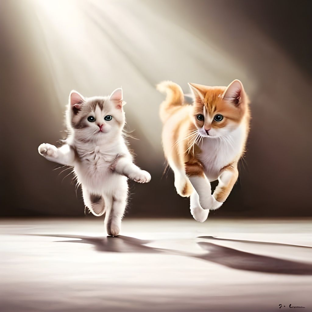 Ballet Dancing Kitten and Cat in Photorealistic Style