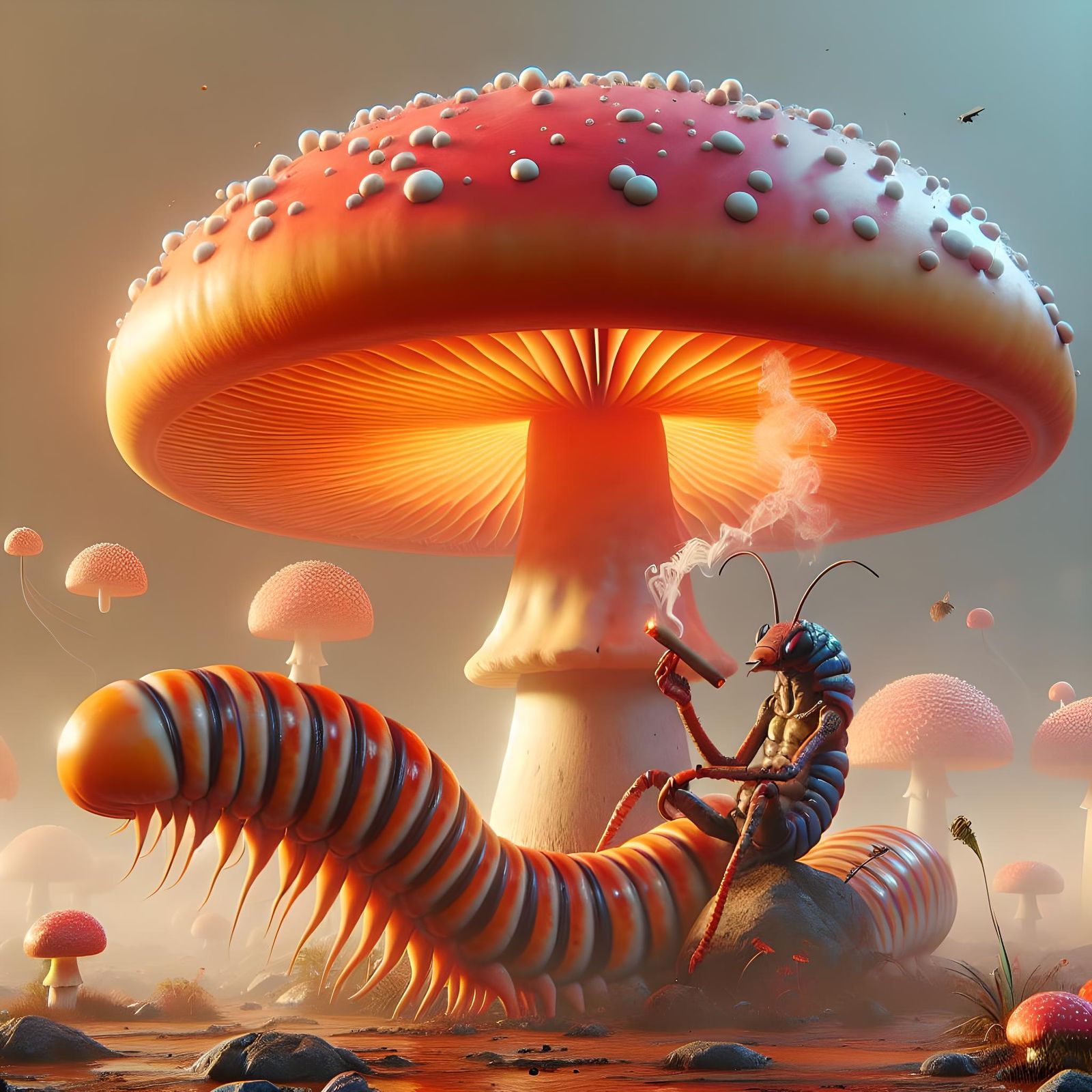 Enchanting Surreal Mushroom Scene in Dreamlike Style