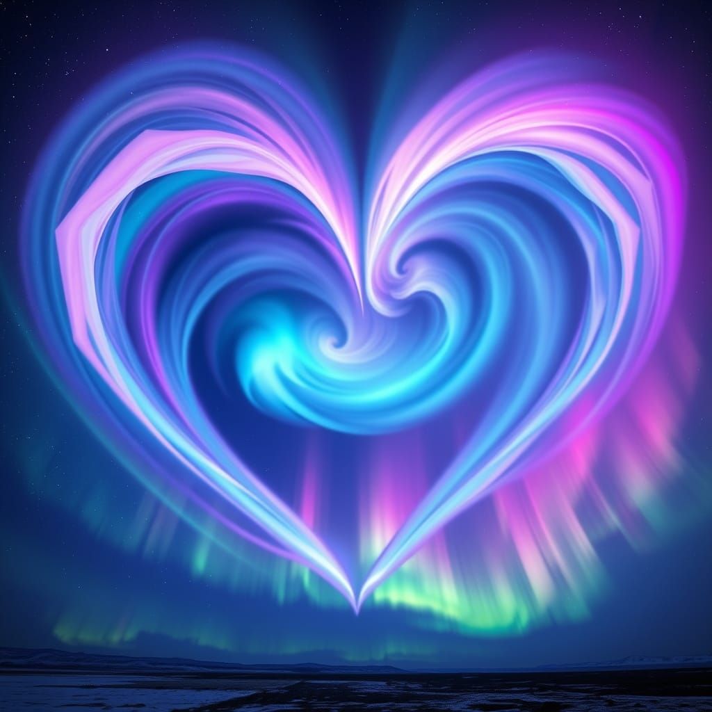 Breathtaking Aurora Borealis Heart in Cyberpunk Night Sky