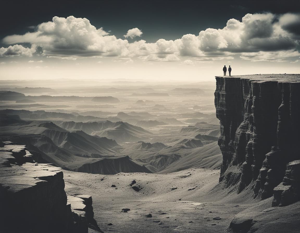 Duotone Cliffside Contemplation of Endless Sky