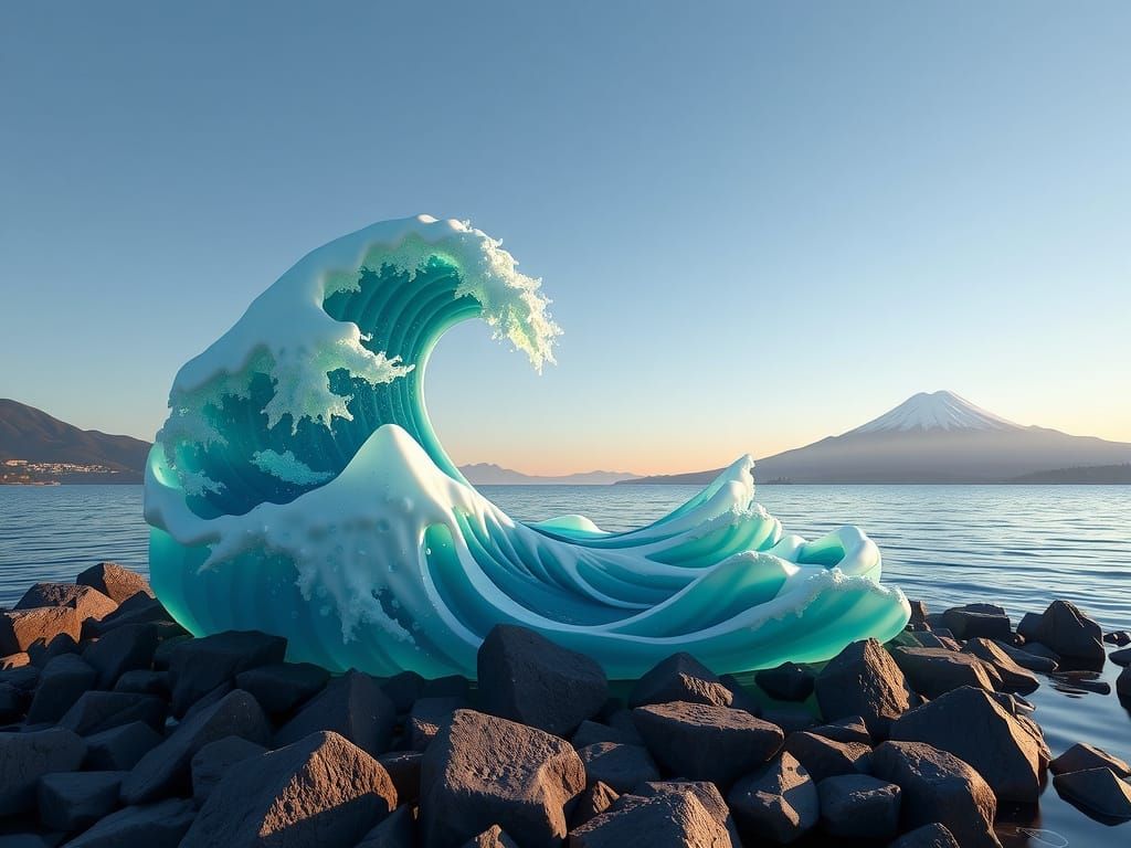 Sea Glass Statue of Great Wave Off Kanagawa