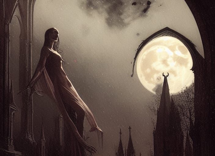 Vampire Feeding Under Red Moon in Gothic Horror Style