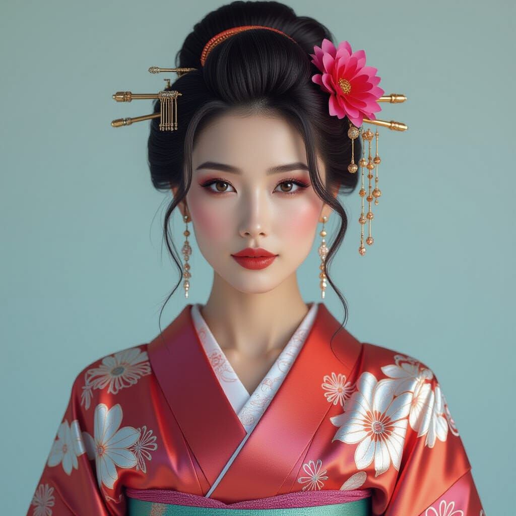 Japanese Woman in Futuristic Metallic Jewelry