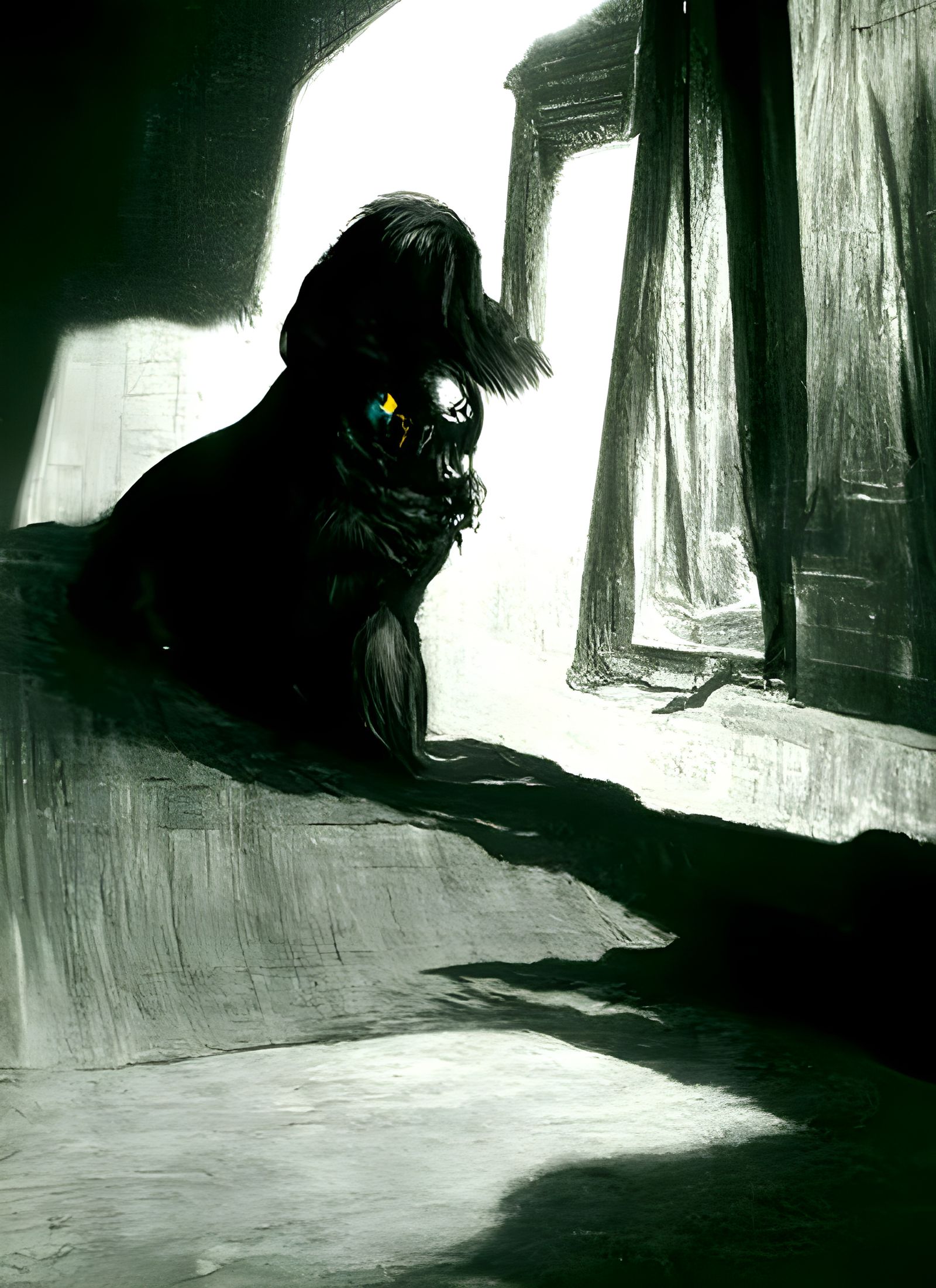Creature in Shadows with Glowing Eyes