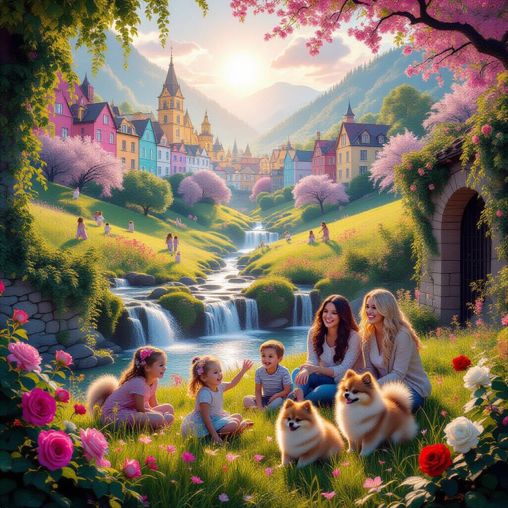 Vibrant Double Exposure Landscape with Cityscape and Joyful ...