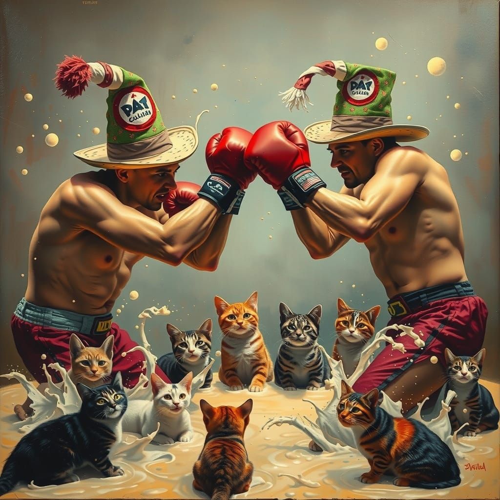 Surreal Boxers Engage in Whimsical Custard Fight
